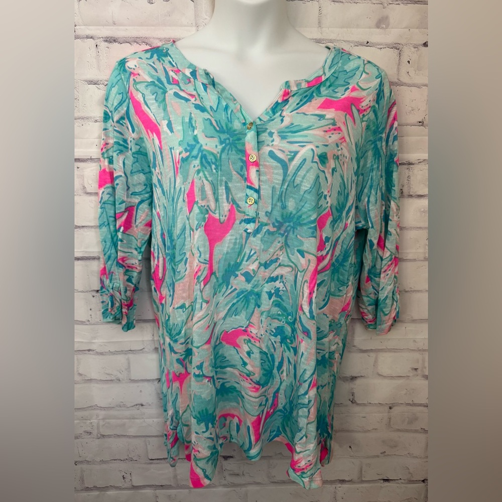 Casey Key Plus Size 2X Linen Blend Nautical coastal tunic Top‎ Cover Up Resort
